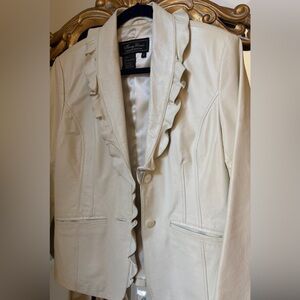 Ruffled Leather Terry Lewis Blazer Ivory White Jacket Blazer Coat